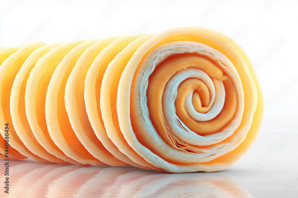 Aufkleber minimalist photo of flaky pastry roll with colorful layers. focus on texture and design, highlightin