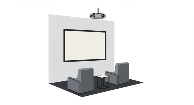 gray chairs, screen, projector, minimalist room clip art preview