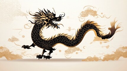Fototapeta premium Elegant Mythical Creature with Golden Accents and Intricate Patterns Perfect for Fantasy Arti