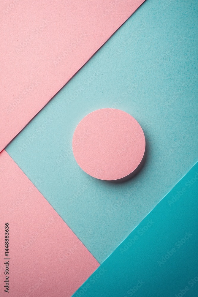 Aufkleber abstract geometric design with pink circle and rectangles on a blue background featuring clean lines
