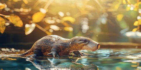 a turtle swimming in a pond 