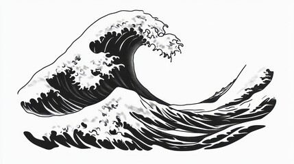 Fototapeta premium Dynamic Black and White Ocean Wave Illustration Graphic Design Element for Nature Themes Arti