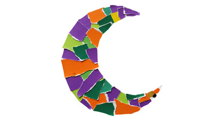Crescent moon made of colorful paper pieces