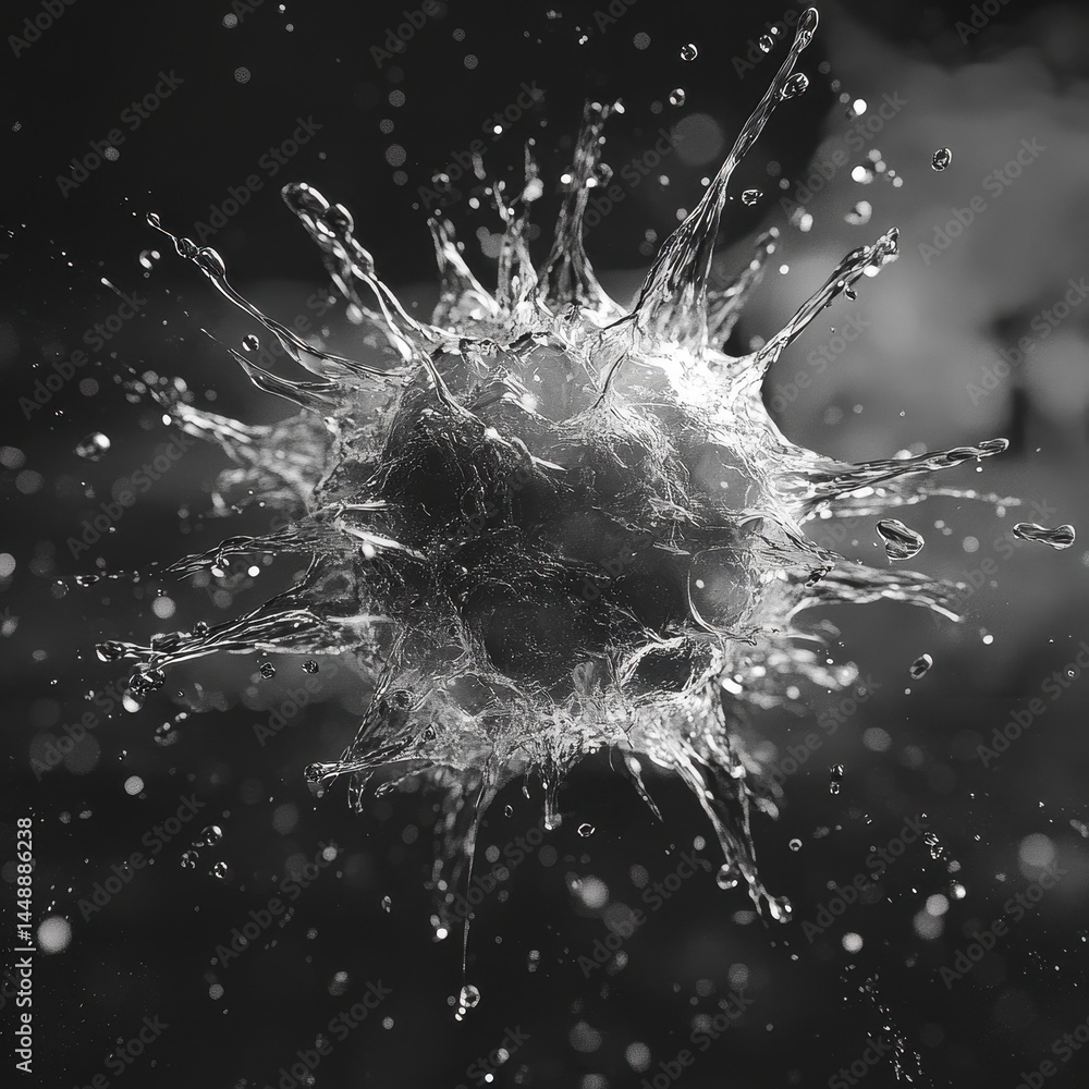 Aufkleber monochromatic water splashing with dynamic circular motion and textured detail in dark background sh