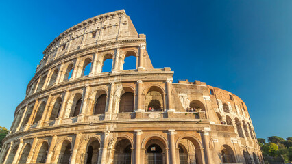 The Colosseum or Coliseum timelapse hyperlapse, also known as the Flavian Amphitheatre in Rome, Italy
