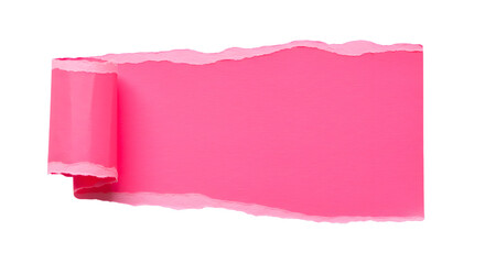 Torn pink paper with rolled edge on black background
