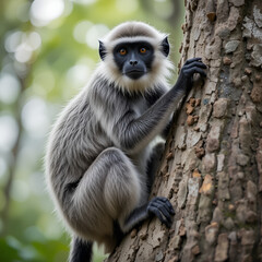 Obraz premium Tarai Gray Langur (Semnopithecus hector) on the tree. The Tarai gray langur (Semnopithecus hector ) is an Old World monkey and was formerly considered a subspecies of the northern plains gray langur.