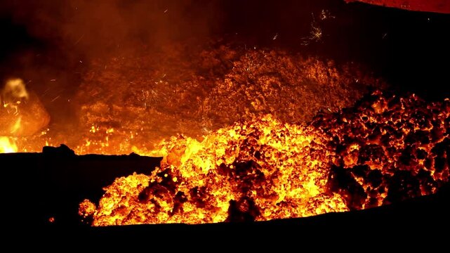 Removing slag from surface of hot iron in melting furnace