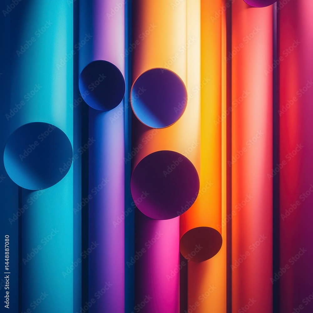 Aufkleber vibrant abstract background with colorful cylinders and round shapes in a smooth gradient