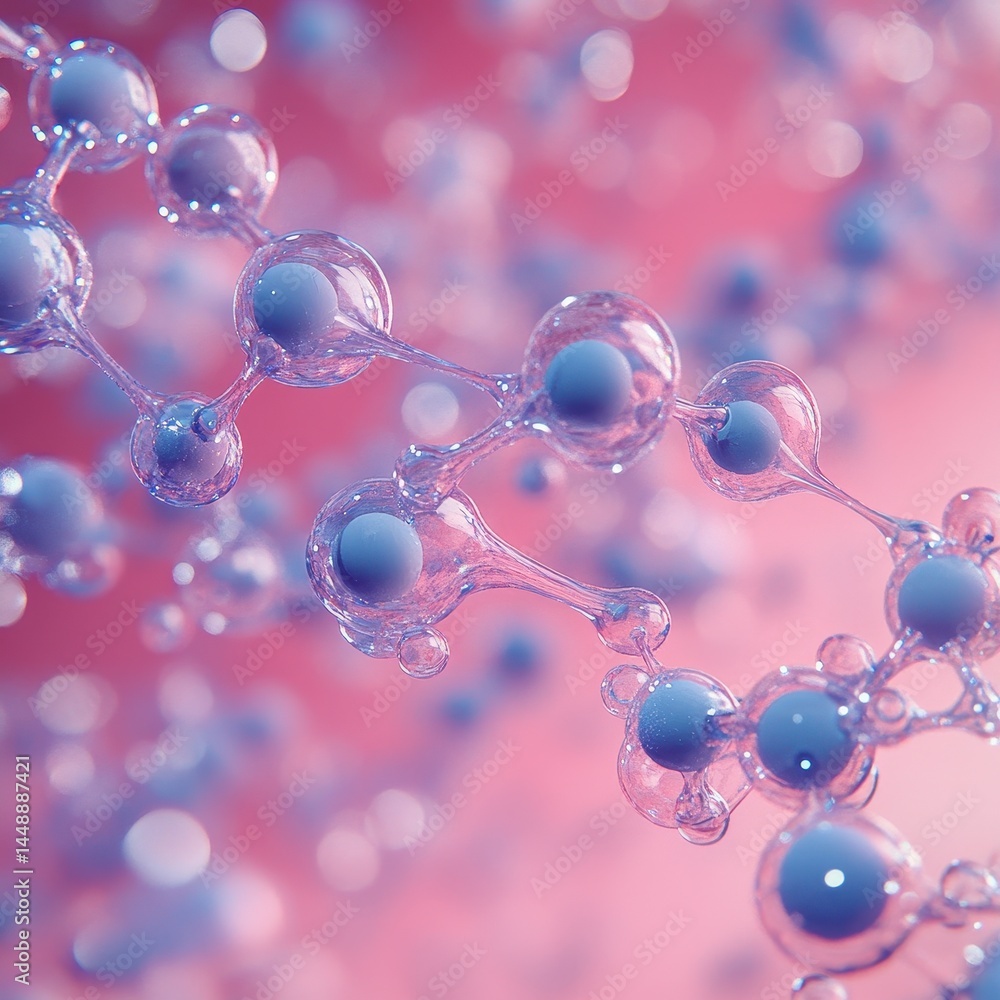 Aufkleber abstract molecular structure with spherical elements in blue and pink tones a scientific rendering