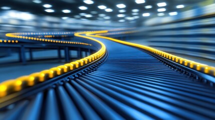 Naklejka premium Curving Conveyor Belt System in Motion: A Glimpse into Modern Logistics