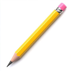 Bright yellow pencil with a fun pink eraser, perfect for sketching or writing on a clean white backdrop. A staple for school