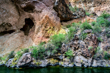 Amazing formations along the walls of Canyon Lake on the Salt River near Phoenix Arizona
