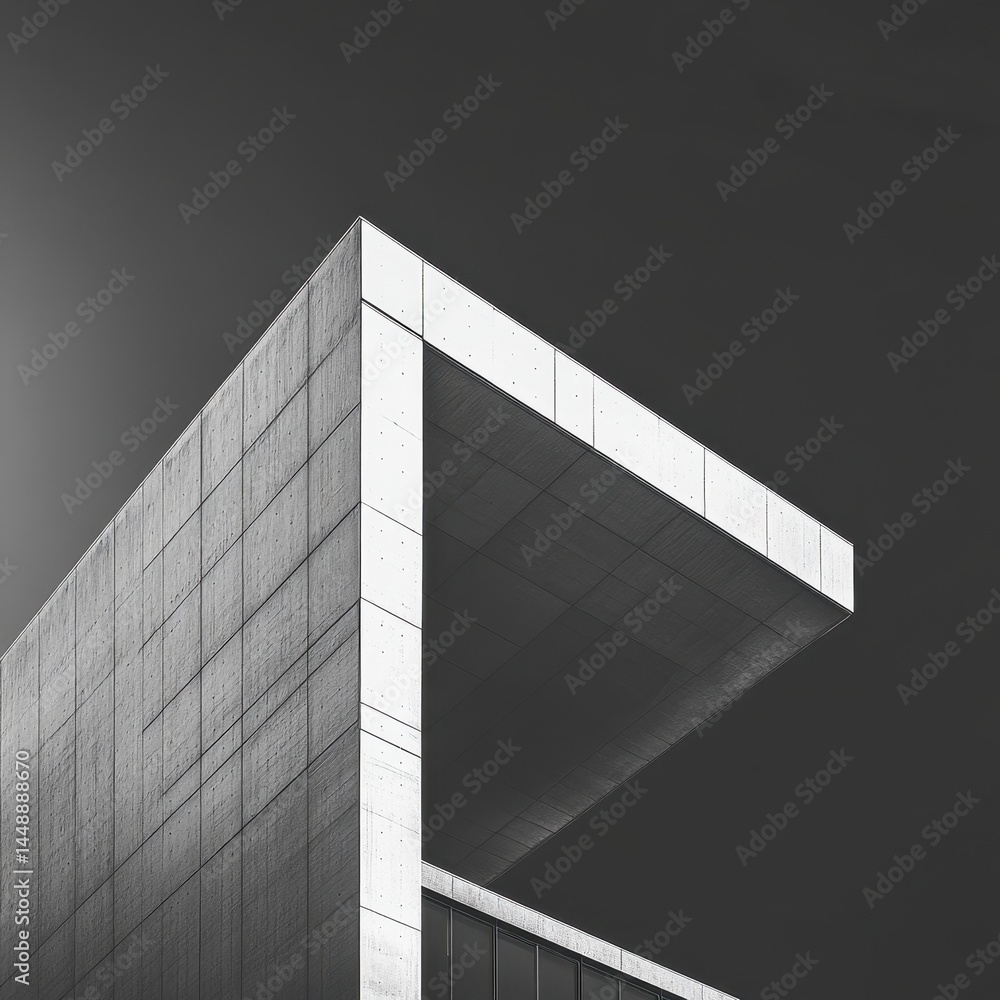 Aufkleber geometric concrete building facade with striking angular design in stark monochrome capturing a mode