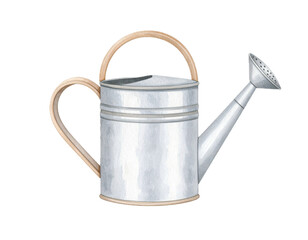 Watercolor watering can, vintage, rustic, perfect for gardening design