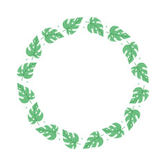Tropical Monstera Leaf Wreath. Hand Drawn Vector Frame Design