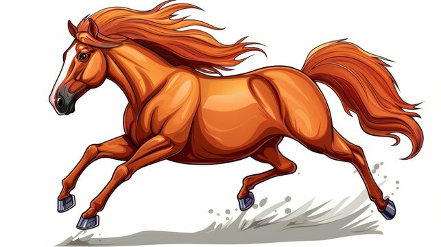 A spirited brown mustang gallops freely, showcasing its wild elegance in this striking isolated illustration.