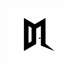 Abstract DM letter logo design with door symbol in negative space.