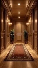 Fototapeta premium Luxurious wooden hallway interior design