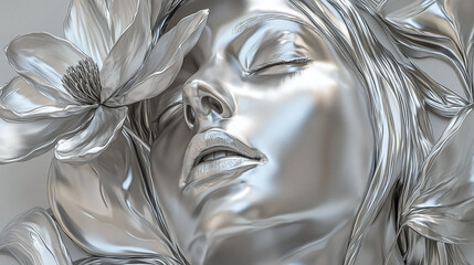 Woman and Flower Sculpture in Monochrome