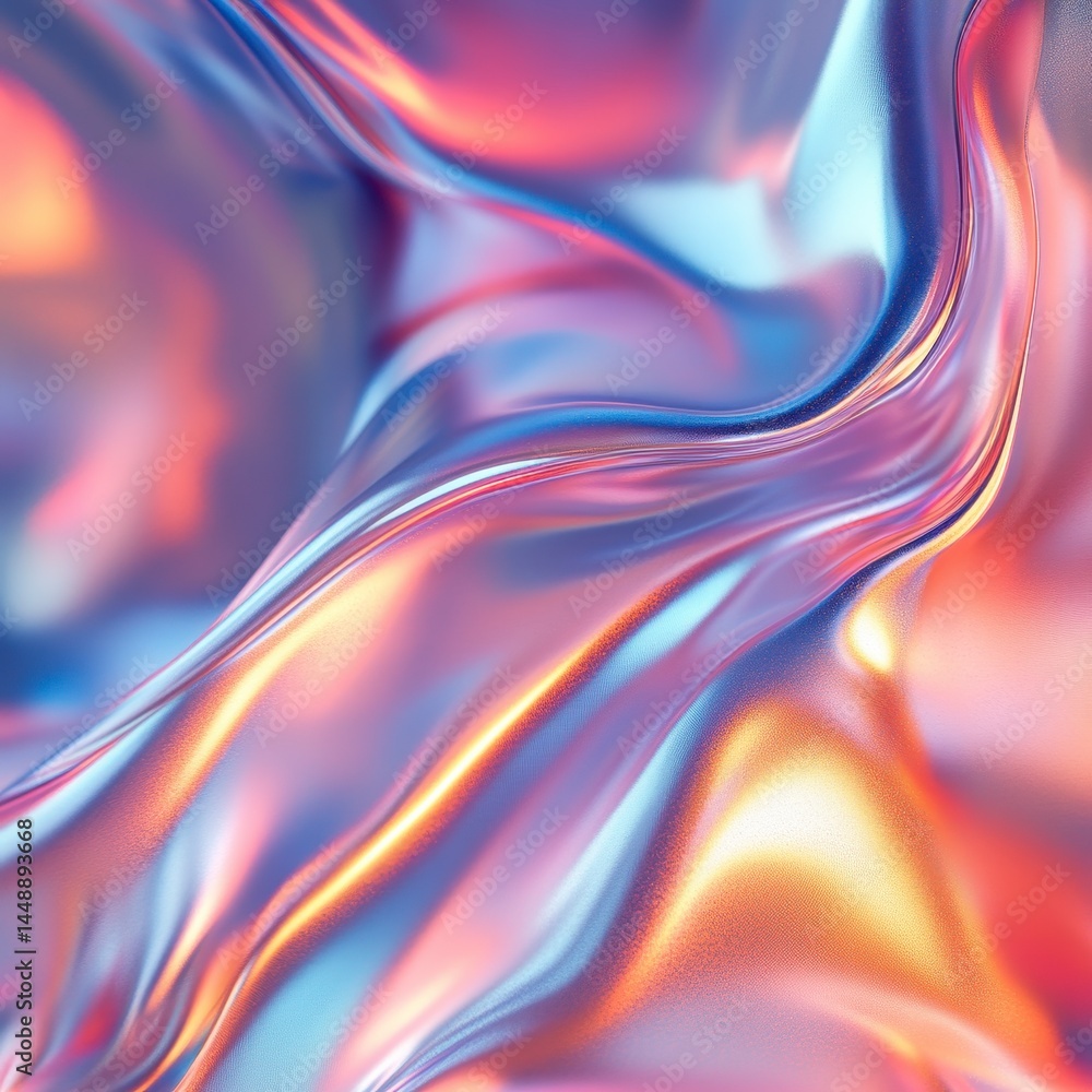 Aufkleber iridescent metallic waves abstract holographic texture background in dynamic lighting and colorful f