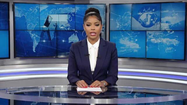 Woman news anchor in studio