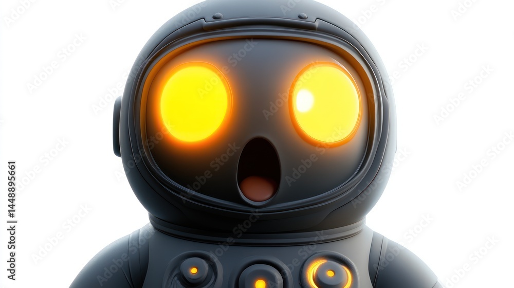 Aufkleber surprised robot with glowing eyes a futuristic character in a spacesuit for technology and sci