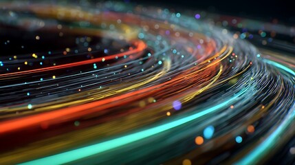 Flowing Light Streaks with Colorful Spheres Abstract Background