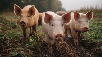 Curious Piglets in a Field