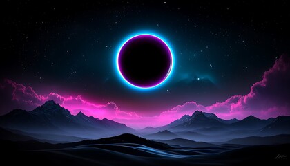 Obraz premium Cosmic eclipse over a mountainous landscape