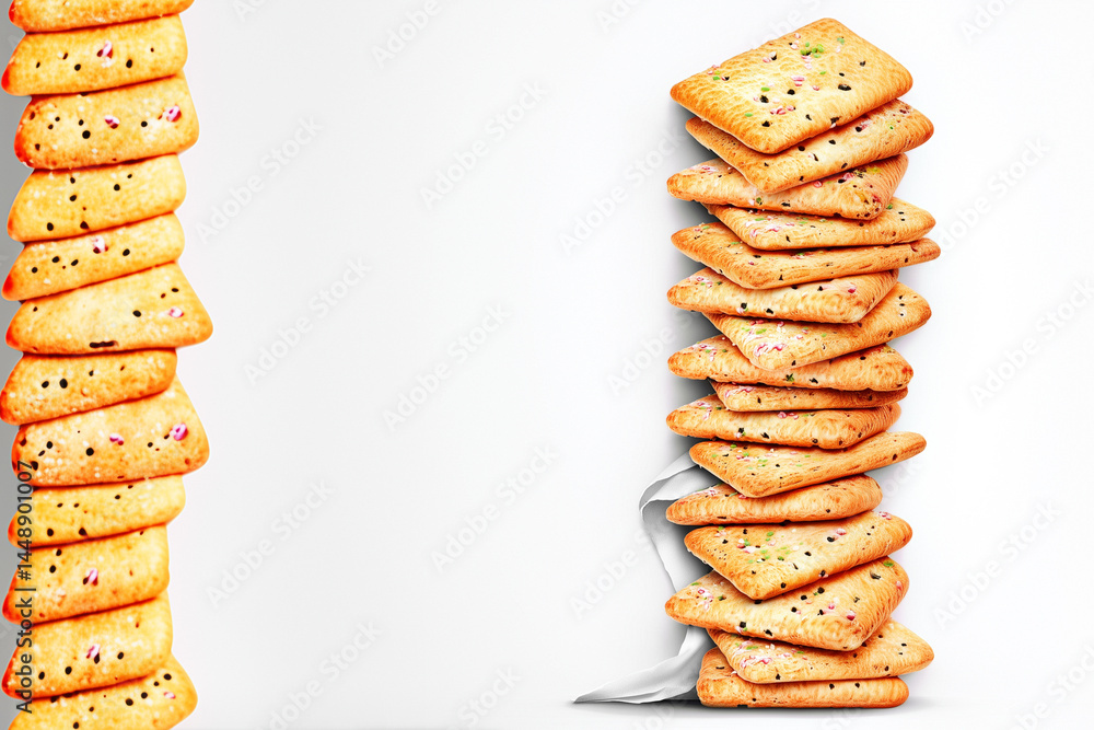 Poster crispbread slices align vertically against a clean white background, showcasing their texture and sh