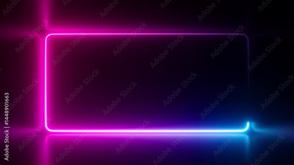 Poster neon frame abstract motion background. bright colorful border animation with glow effect. empty blan