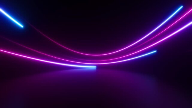 Neon energy beams abstract background. Colorful rays of light animation. Shiny lasers motion texture with copy space. Seamless loop.