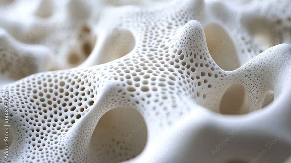 Fototapete detailed porous white structure with organic pattern background in macro photography with interconne