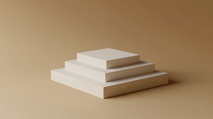 Three-tiered, square, white podiums on a beige background.