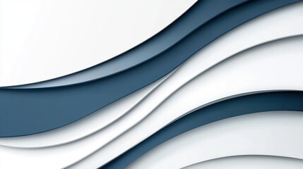 Abstract design with layered, curving shapes in white and dark blue tones.