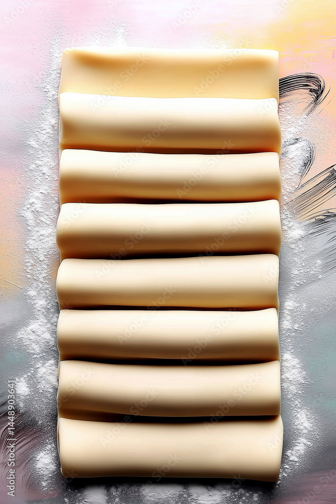 Aufkleber rectangular puff pastry displayed in an artistic minimalist style, emphasizing smooth texture and go