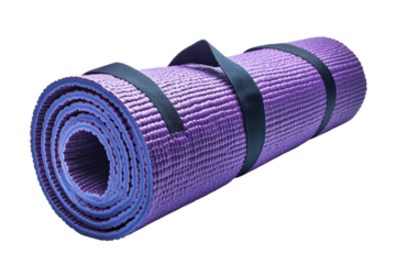 Quality turquoise yoga mat rolled up with brown straps for easy transport, ideal for fitness enthusiasts practicing at home or in a studio environment