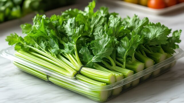 Fresh Green Vegetables in a Transparent Container Healthy Eating Organic Produce Crisp Celer