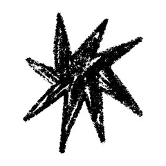 Hand-drawn star and heart icons with crayon, chalk, and scribble strokes. Playful doodle shapes for kids, music, and cartoon designs. Flat vector illustration isolated on white background.