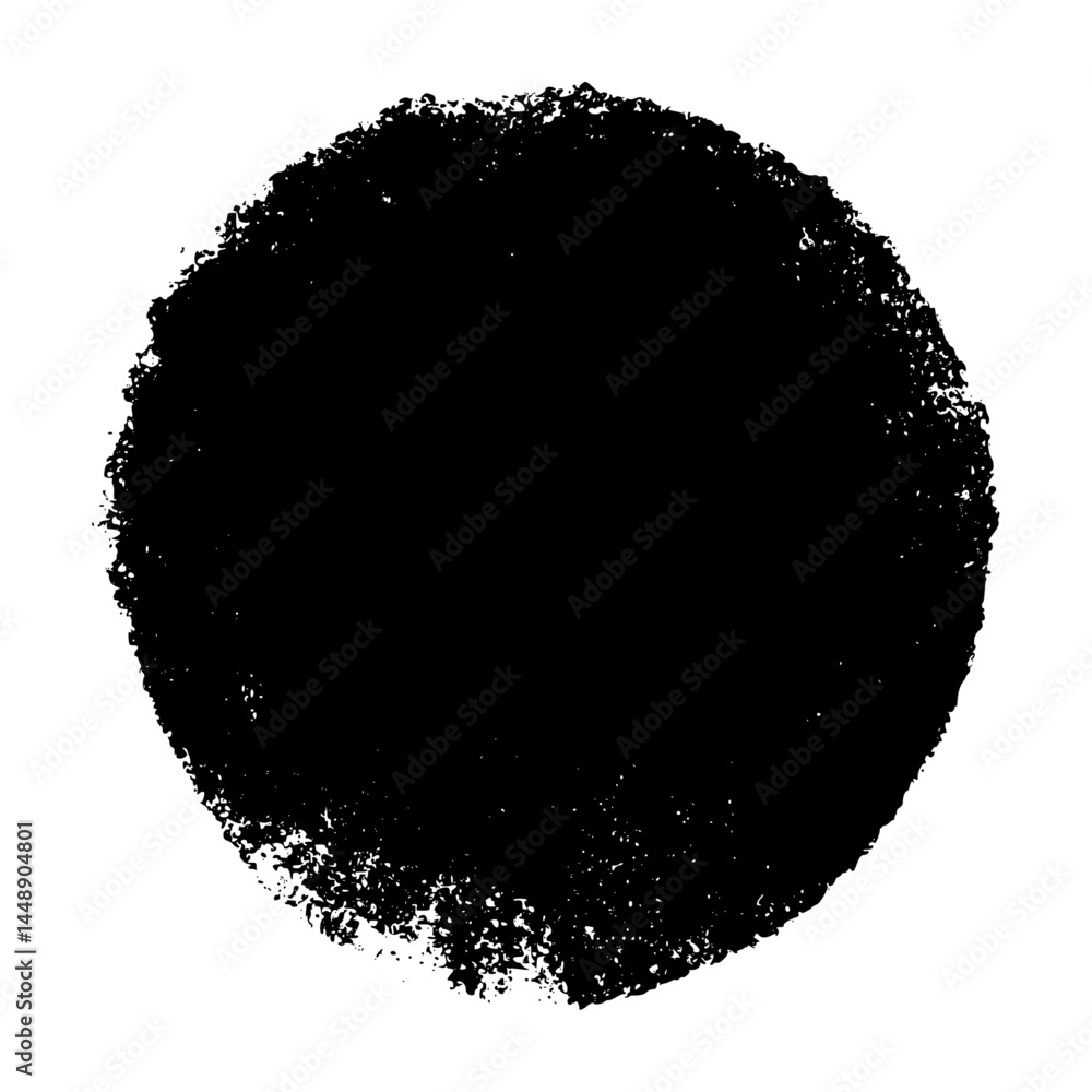Poster abstract round brush stroke with rough ink texture and paint splash. circular stamp shape for graphi