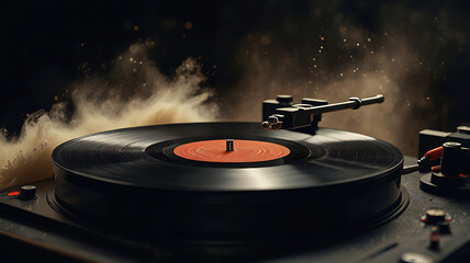 Vintage Vinyl Record Playing on Classic Turntable: Nostalgic Retro Jazz & Blues Music Experience