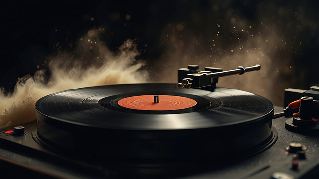 Vintage Vinyl Record Playing on Classic Turntable: Nostalgic Retro Jazz & Blues Music Experience
