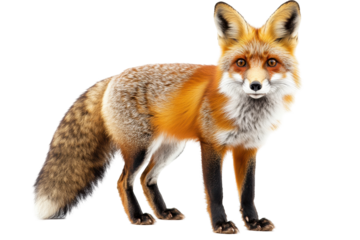 Realistic fox illustration with transparent background showcasing its vibrant orange fur and distinctive features in a lifelike pose