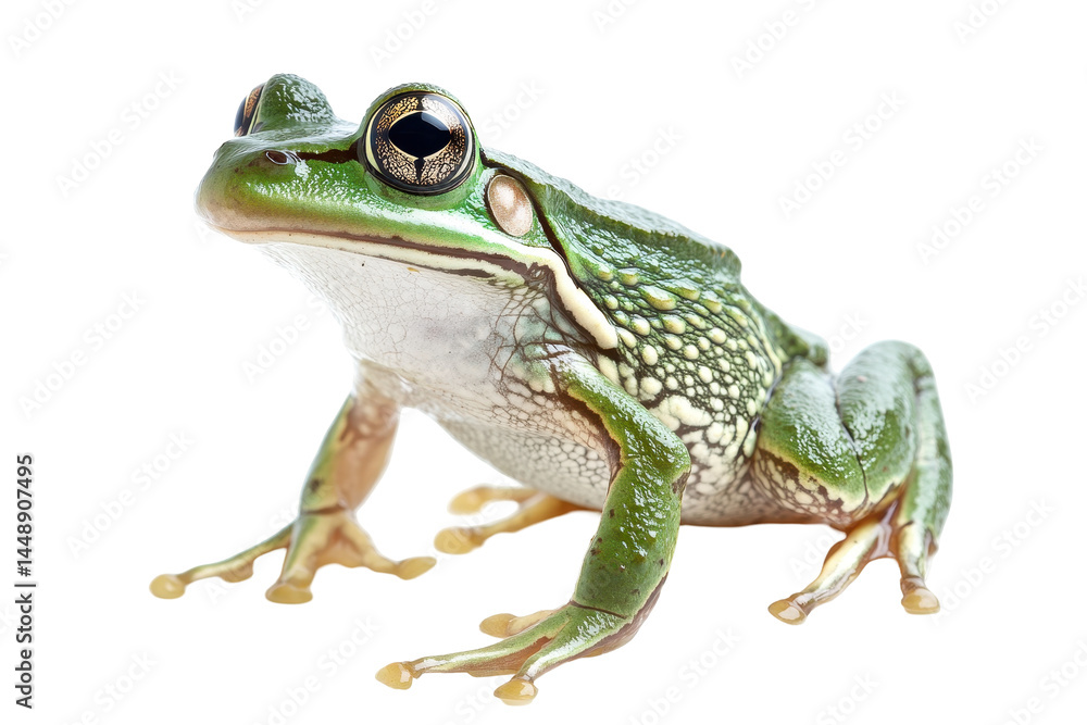 Poster Close-up of a frog showcasing vibrant colors and intricate details on a transparent background, perfect for creative projects and educational materials