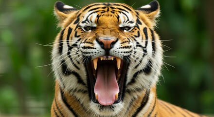 Obraz premium Majestic Tiger with Open Mouth Showing Teeth Close Up Portrait