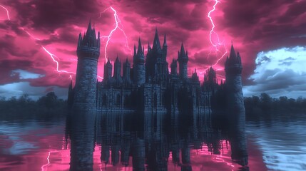 Obraz premium Dark castle in stormy weather