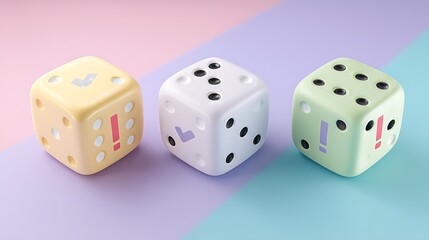 Three Dice on Pastel Background for Games and Decisions
