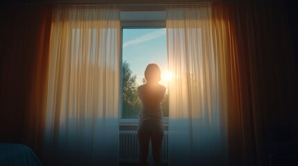 Fototapeta premium Silhouette of a Woman at Sunrise