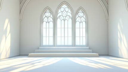 Obraz premium Empty, sunlit gothic-style church interior.